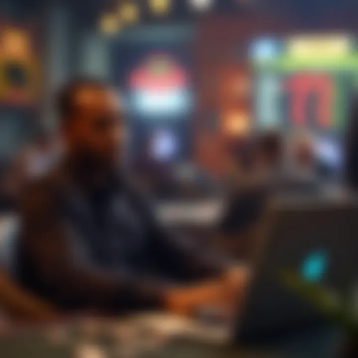 A person engaging in online gambling with a laptop