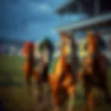 A vivid representation of a horse racing event showcasing the thrill and excitement of the race.